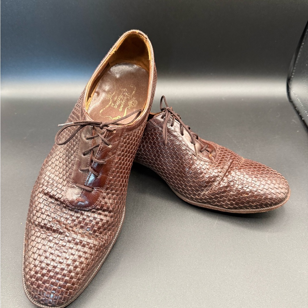 Florsheim designer collection vintage men’s lace dark brown woven leather shoe
